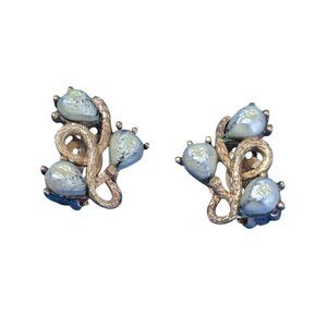 Vintage Lisner Clip-On Earrings With Faux Pearl Teardrops‎ & Gold-Tone Metal